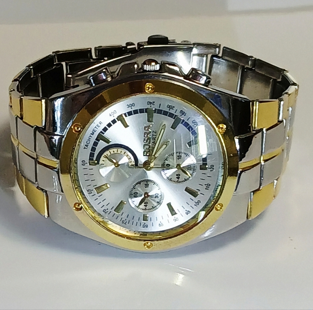 Men's Chronograph Watch Solid Stainless Steel In Gold And Silver